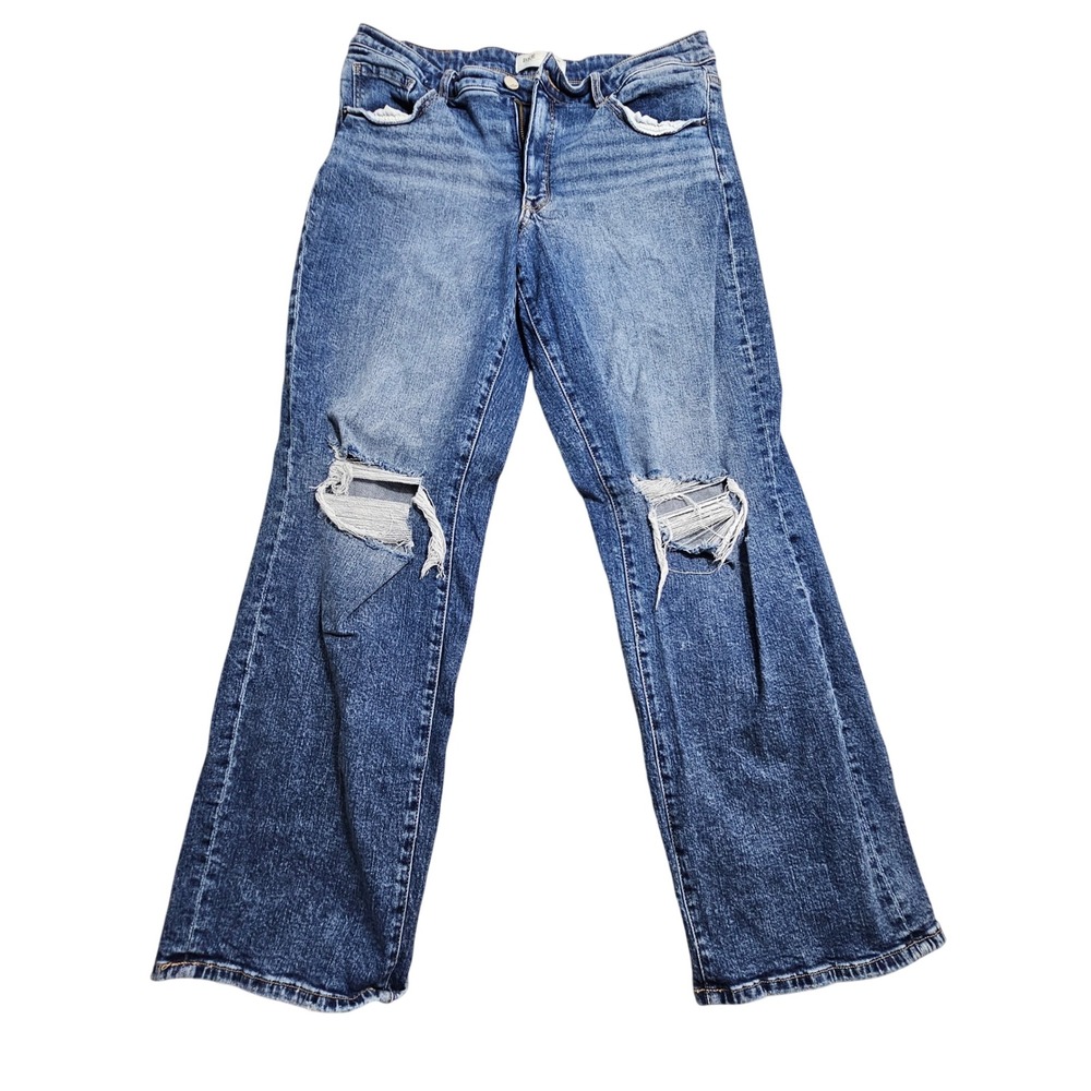 BKE Payton Wide Leg Jeans 31x32 Blue Distressed Mid Rise Universal Fit